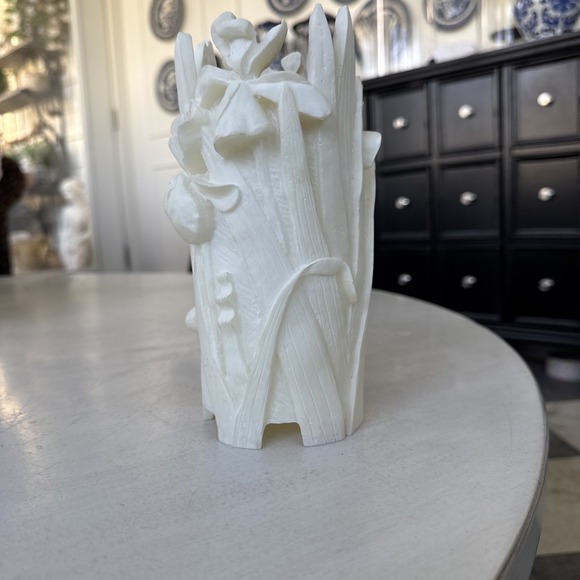 VTG Hand-Carved Soapstone Hurricane Candle Artisan Floral Motif - Picture 5 of 7